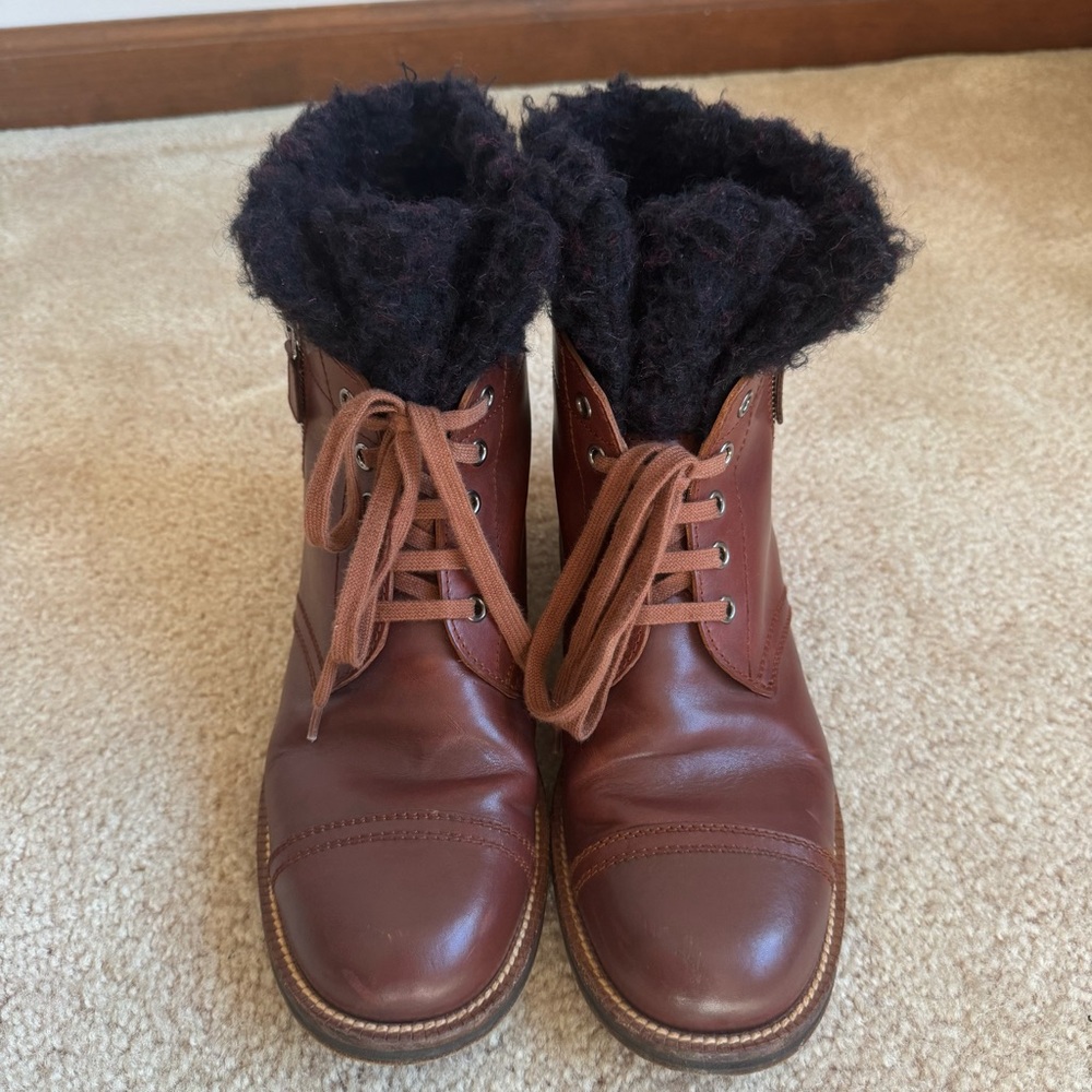 Chanel Fur Leather Tweed Combat Biker Moto Ankle Boots Marro - Picture 3 of 15